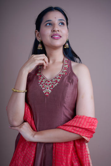 Brown Noor Kurta Pant Set