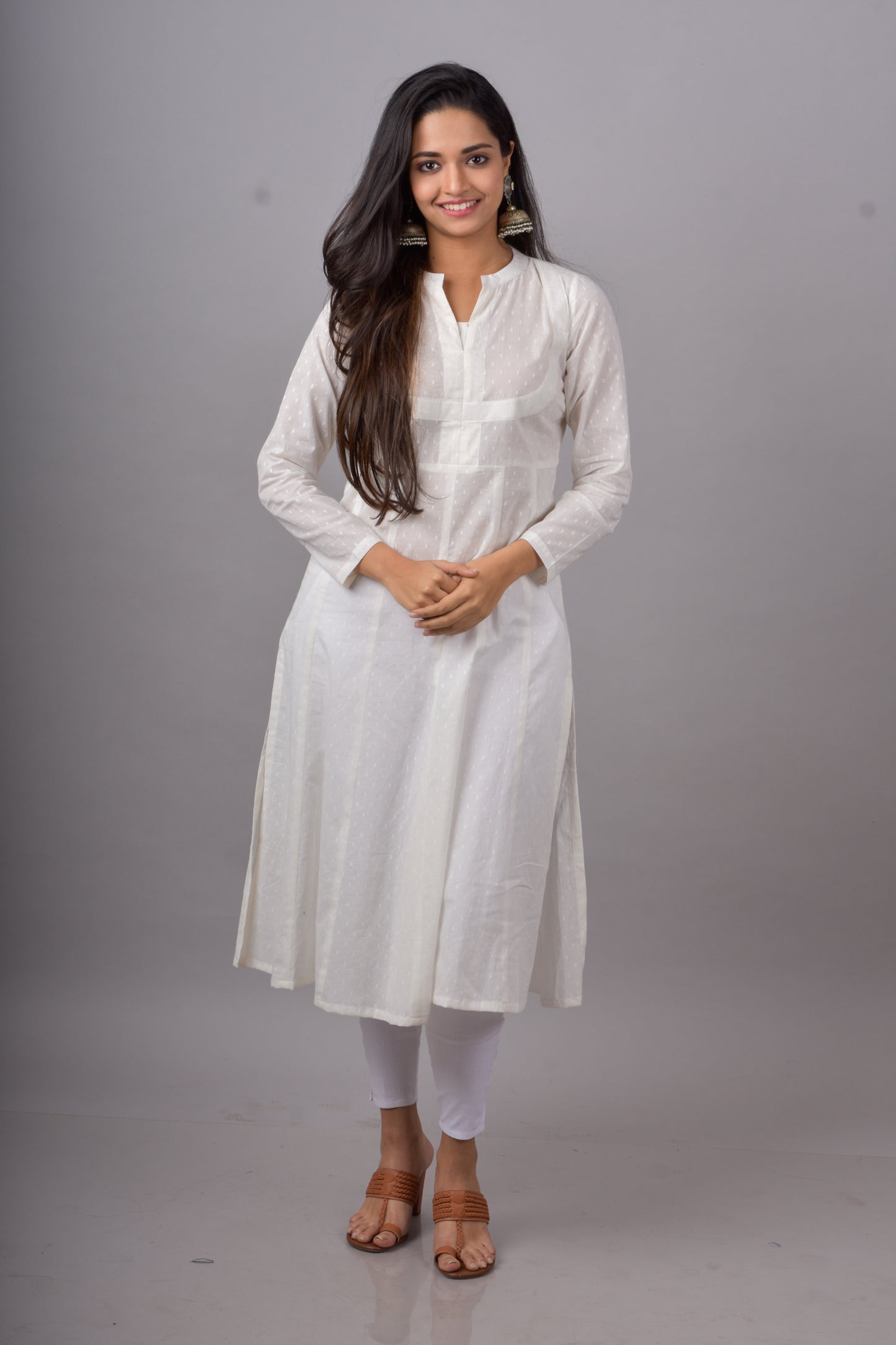 Mulmul Cotton Kali Kurta- White