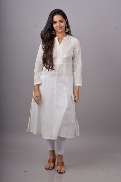 Mulmul Cotton Kali Kurta- White