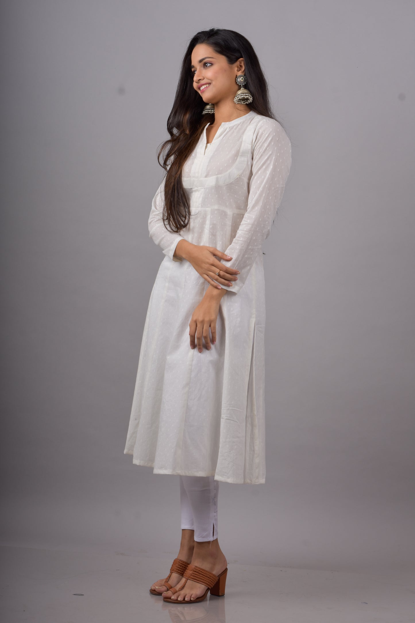 Mulmul Cotton Kali Kurta- White