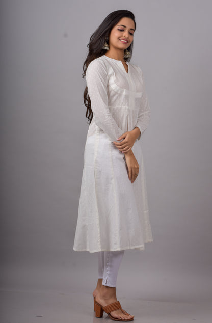 Mulmul Cotton Kali Kurta- White