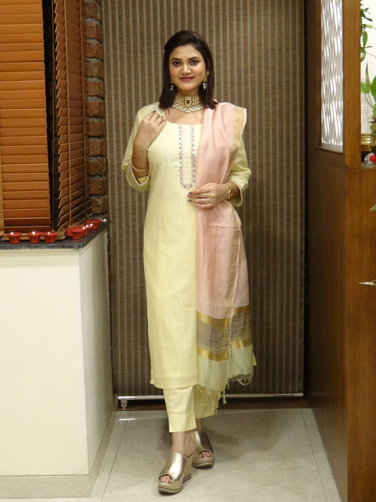 Button Patti Embroidered Kurta Set