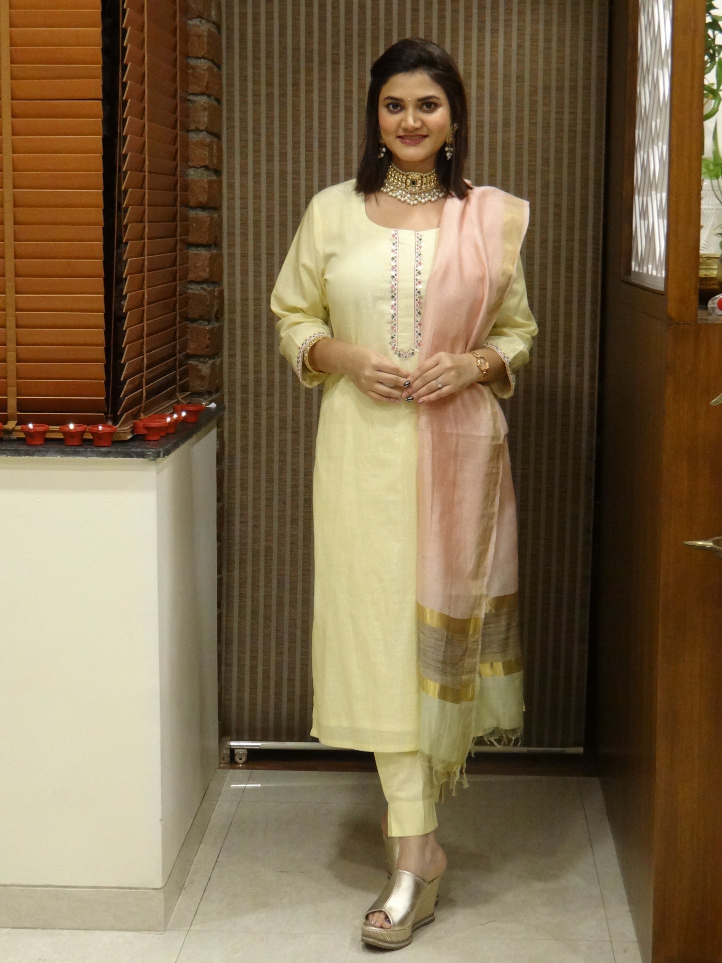 Button Patti Embroidered Kurta Set