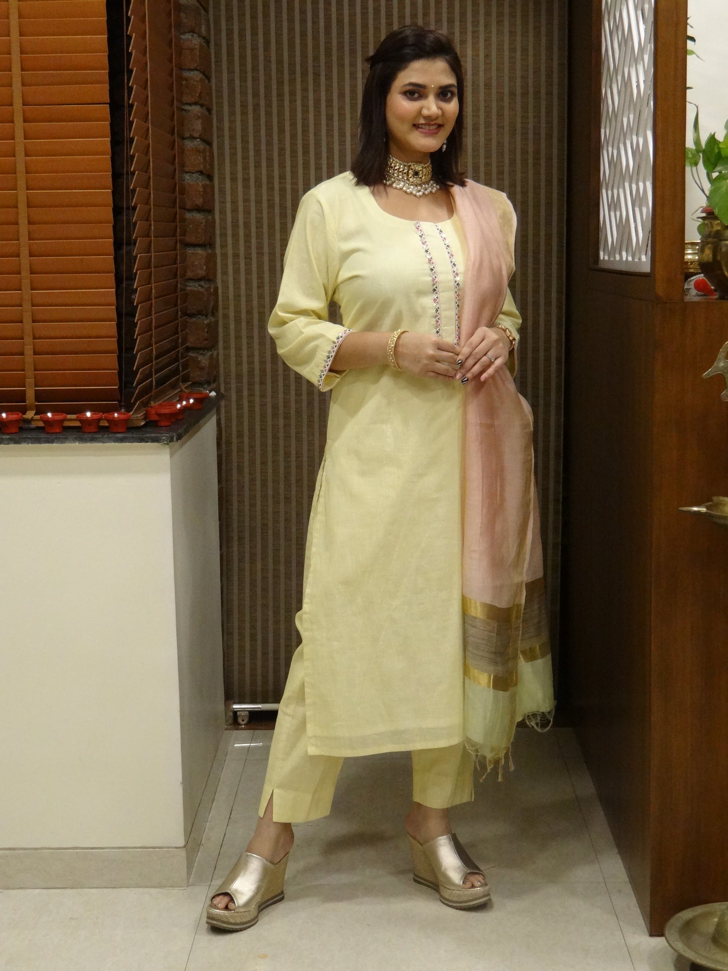 Button Patti Embroidered Kurta Set