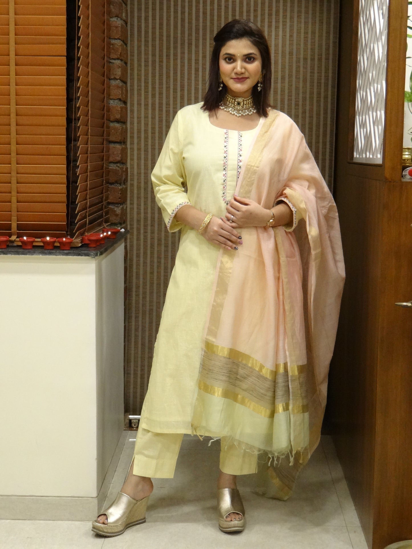 Button Patti Embroidered Kurta Set