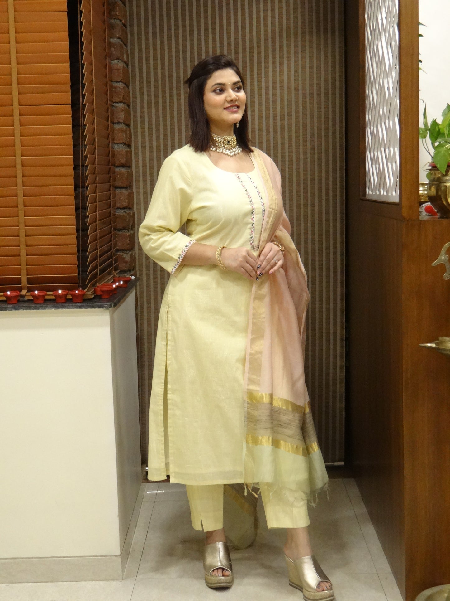 Button Patti Embroidered Kurta Set