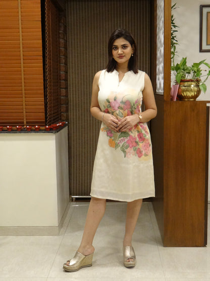 Tussar Silk Hand Painted Kurta Cum Dress