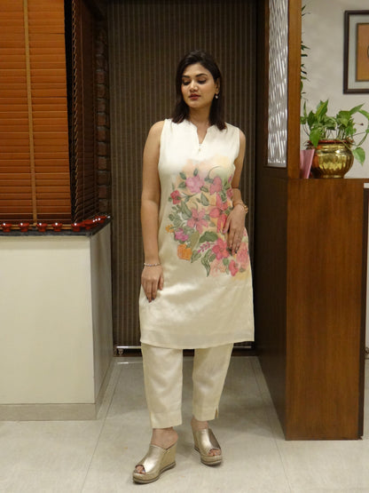 Tussar Silk Hand Painted Kurta Cum Dress