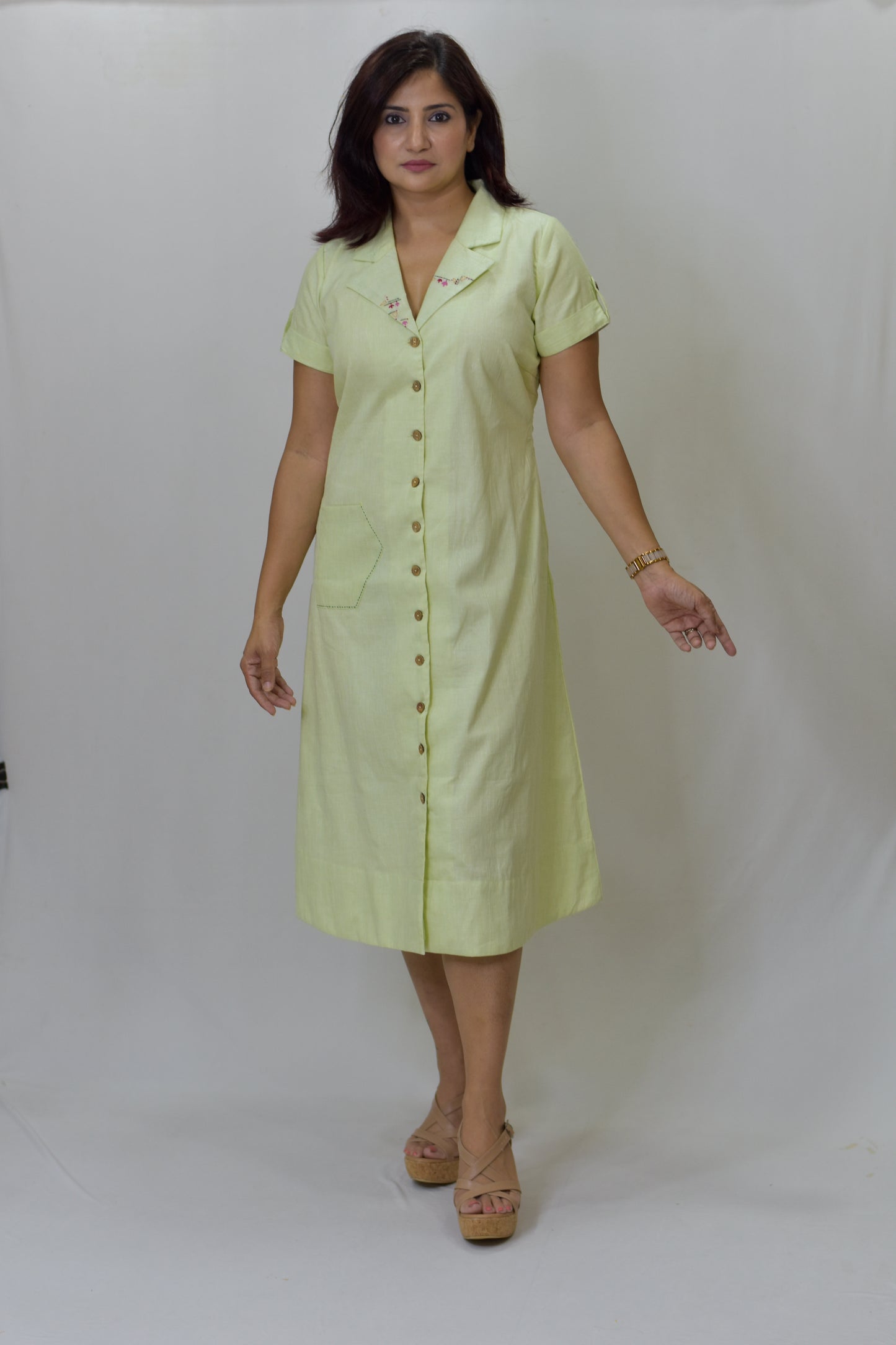 Blazer Collar Dress- Lime With Sleeves