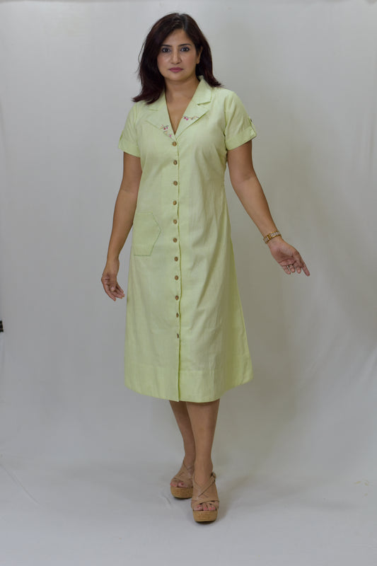 Blazer Collar Dress- Lime With Sleeves