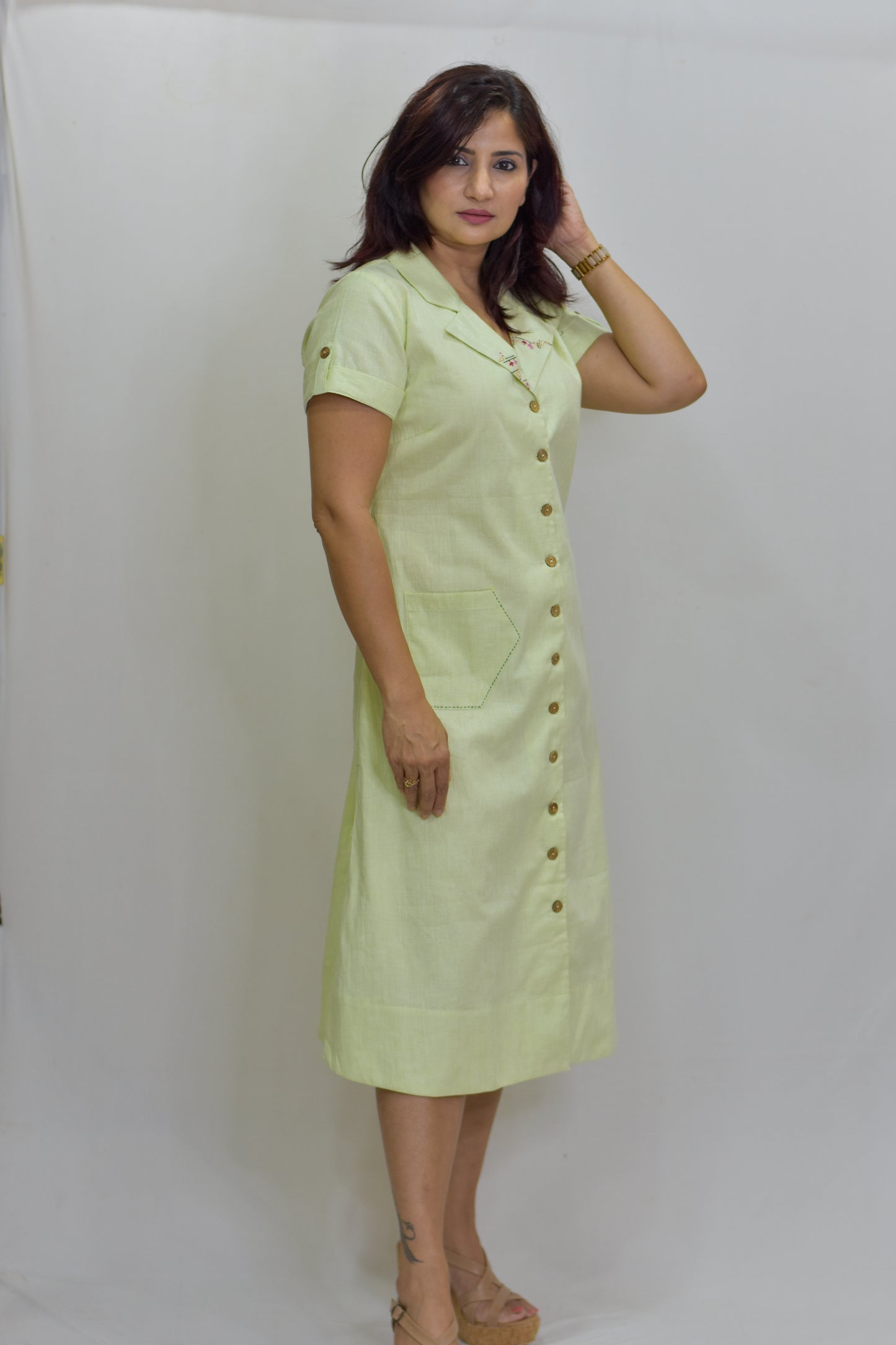 Blazer Collar Dress- Lime With Sleeves