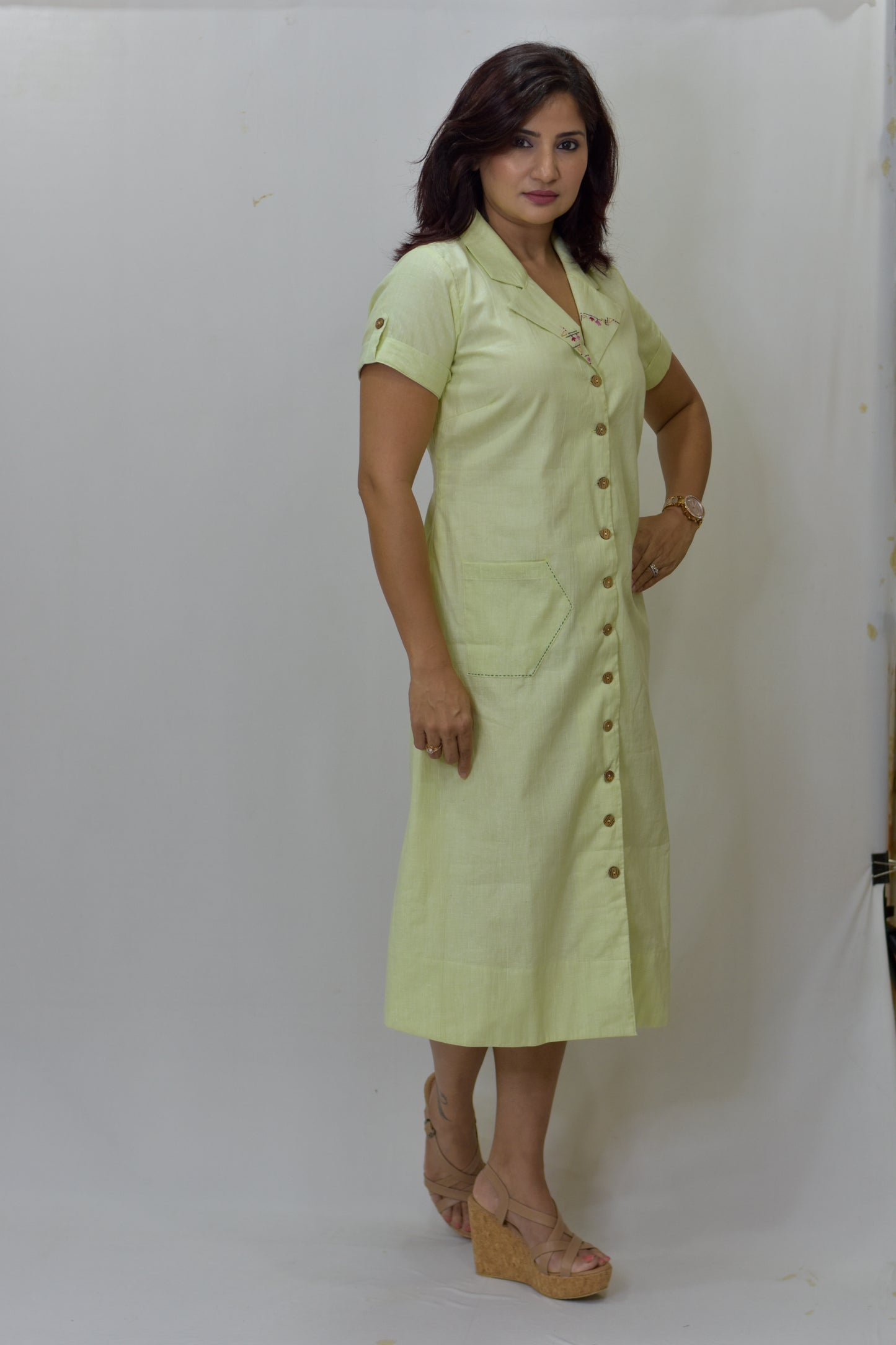 Blazer Collar Dress- Lime With Sleeves