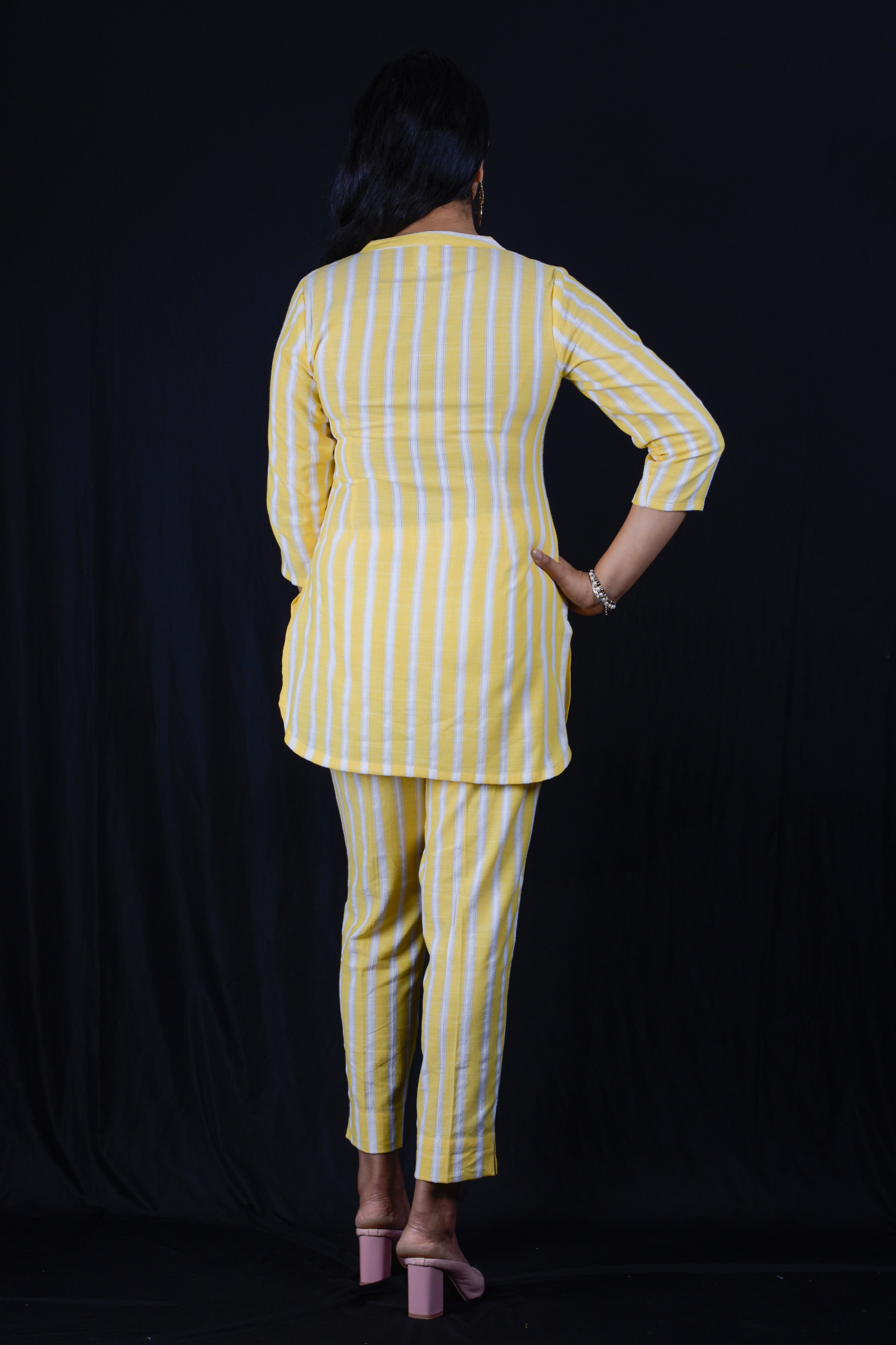 Striped Co-ord Set With Short Top- Yellow