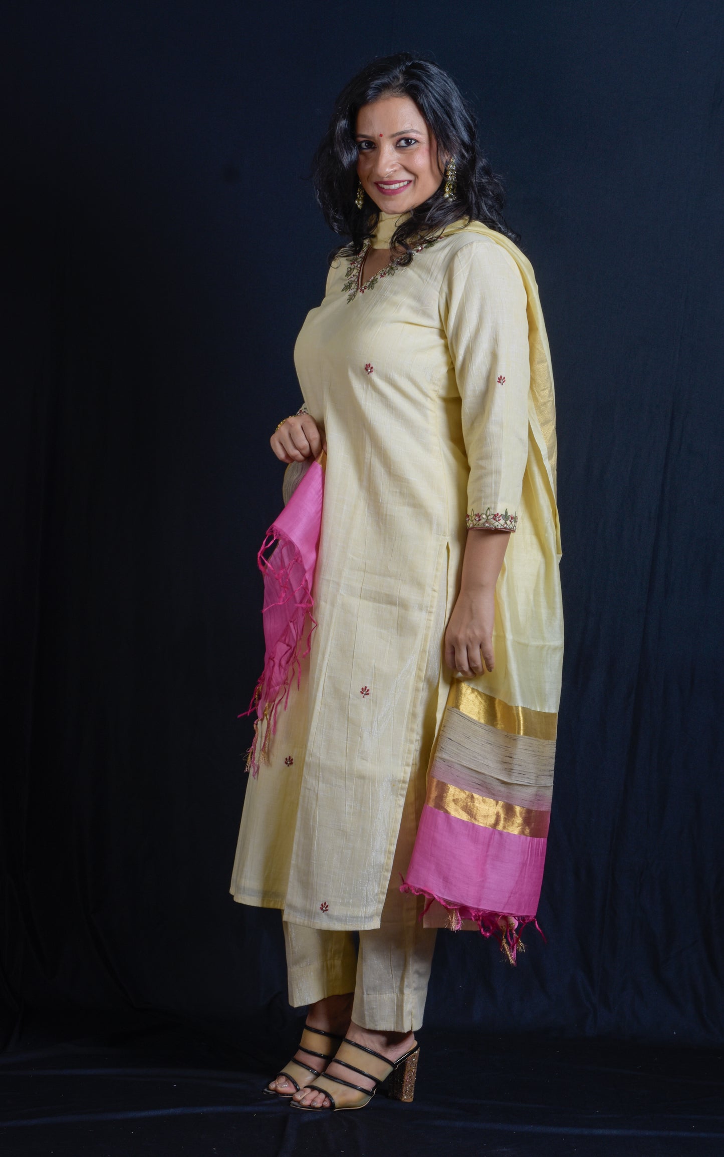 V Neck Embroidered Kurta Pant Set