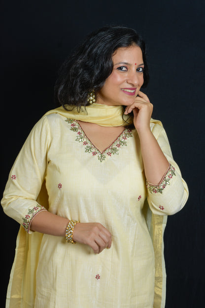 V Neck Embroidered Kurta Pant Set