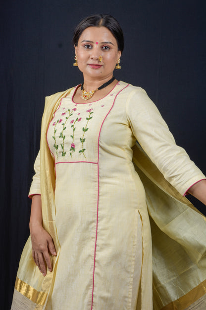 Resham Yoke Kurta Pant Set