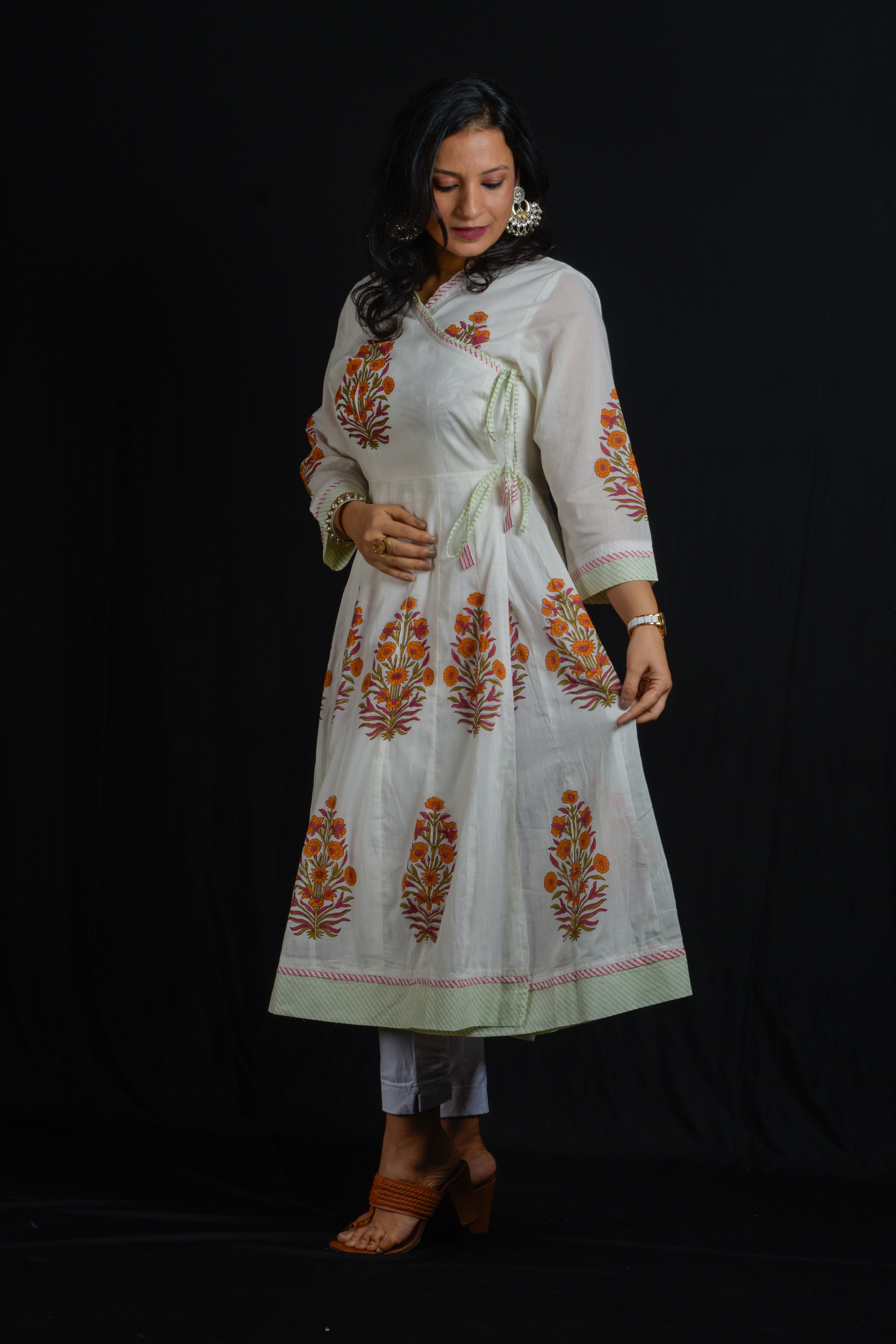 Hand Block Printed Angrakha Kurta