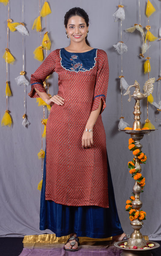 Modal silk Embroidered Patch Kurta Pant