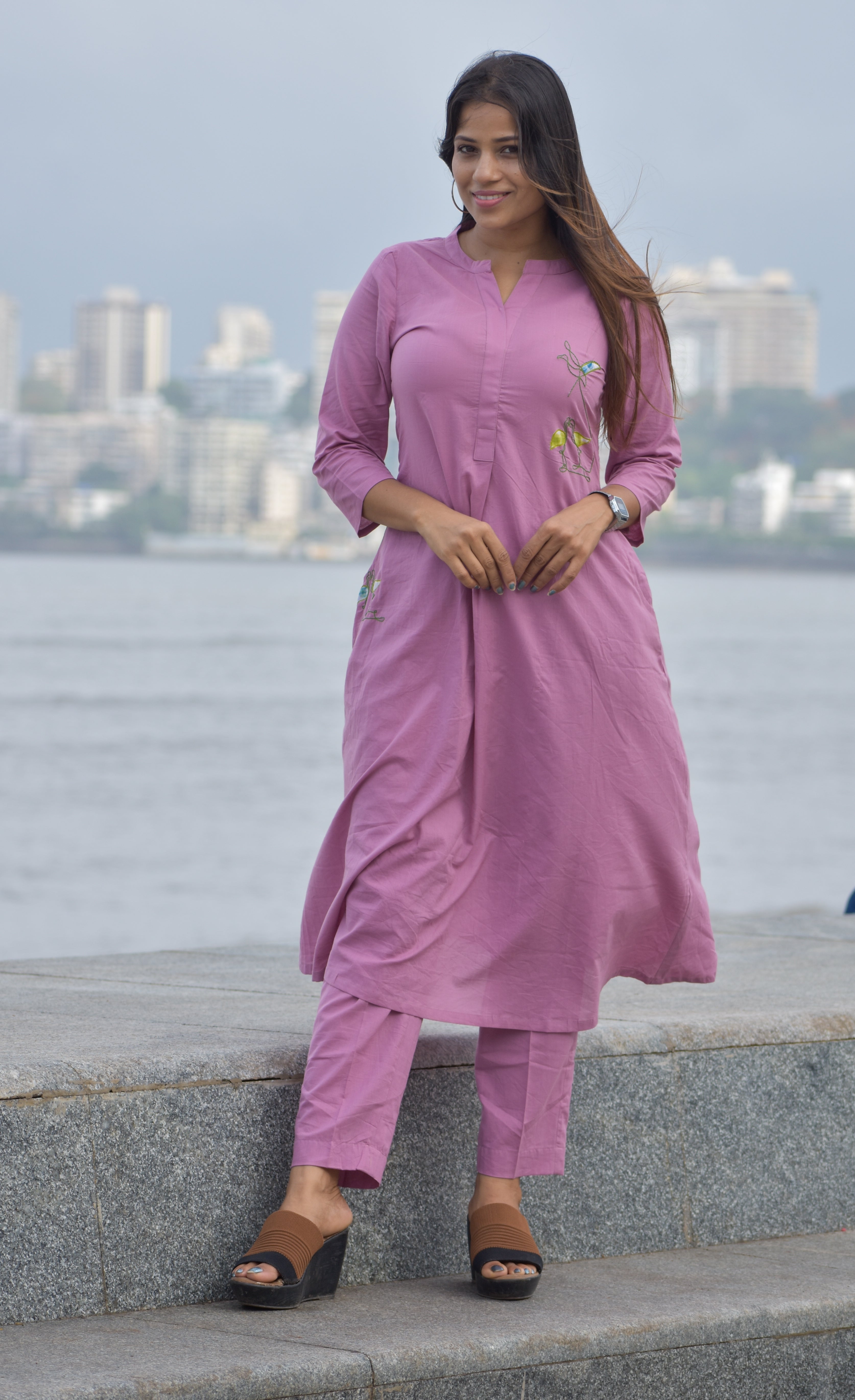 Flying Flamingo on Pocket Co-ord set - purple
