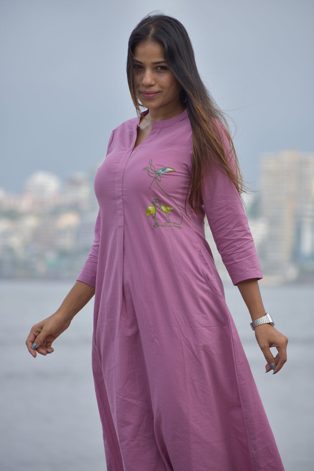 Flying Flamingo on Pocket Kurta Cum Dress