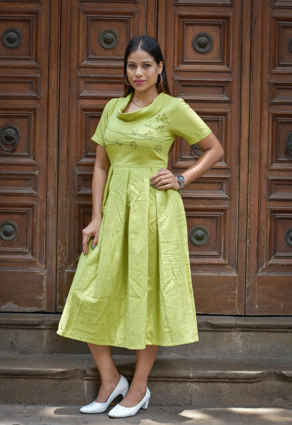 Flap Collar Chidiya Dress - Green