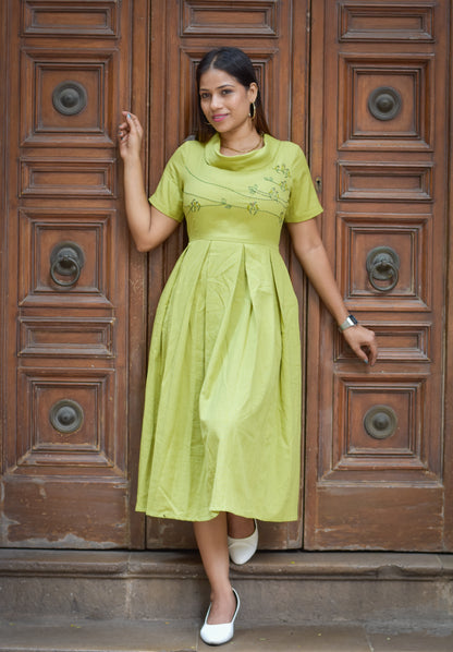 Flap Collar Chidiya Dress - Green