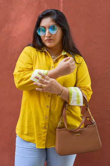 Giraffe Patch Work Embroidered Shirt - Yellow