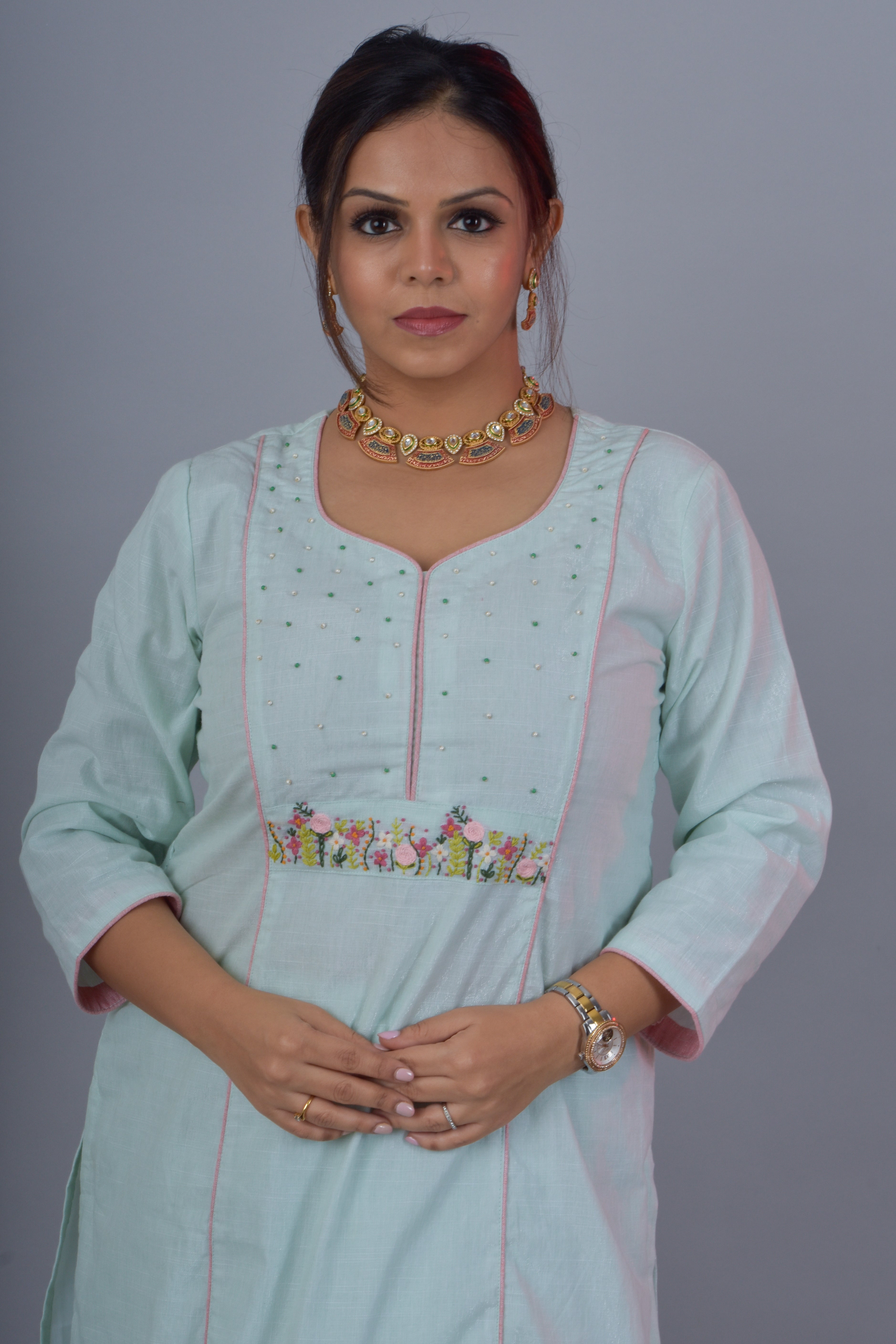 Yoke Embroidered Kurta Pant Dupatta Set