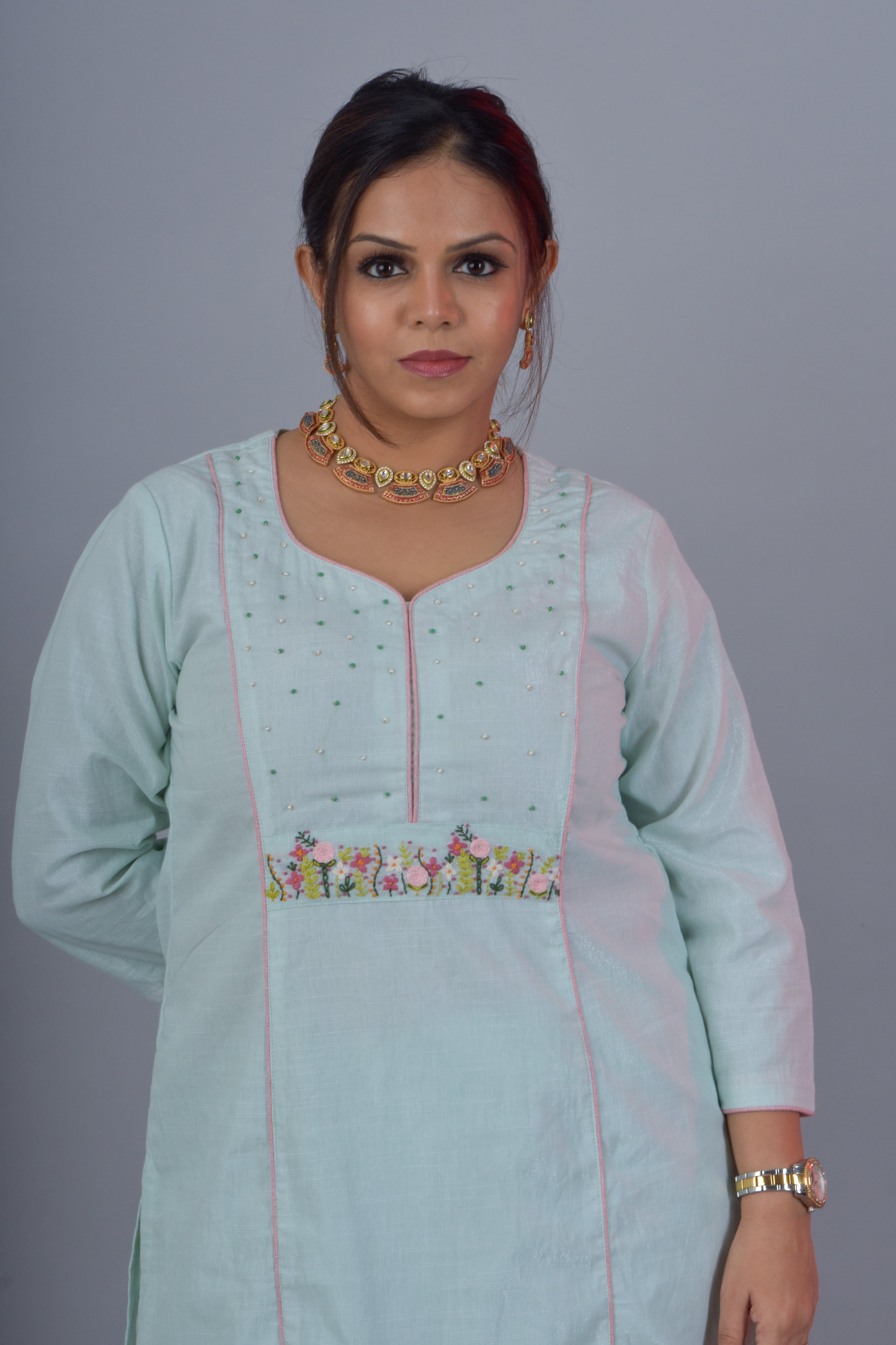 Yoke Embroidered Kurta Pant Dupatta Set