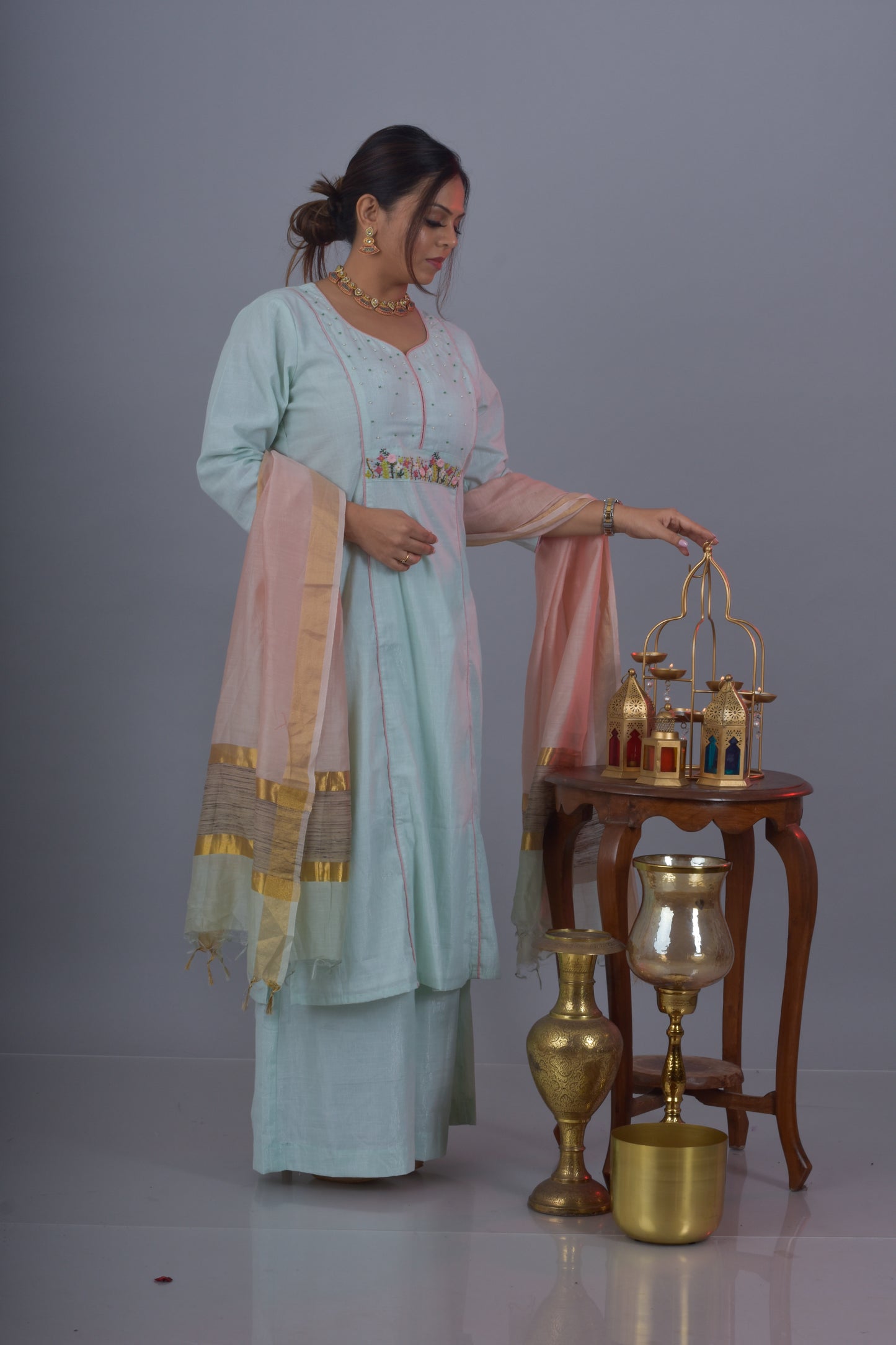 Yoke Embroidered Kurta Pant Set