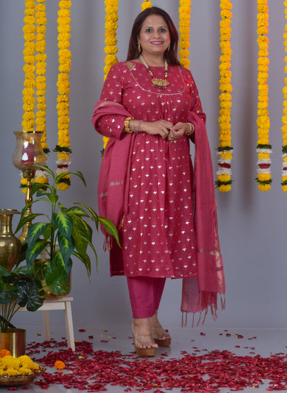 Banarasi Jari Butta Kurta Pant dupatta- Pink mulberry