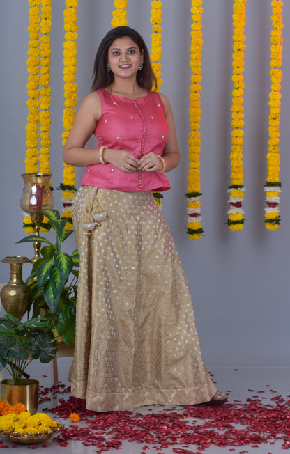 Tussar Silk Top And Lehenga