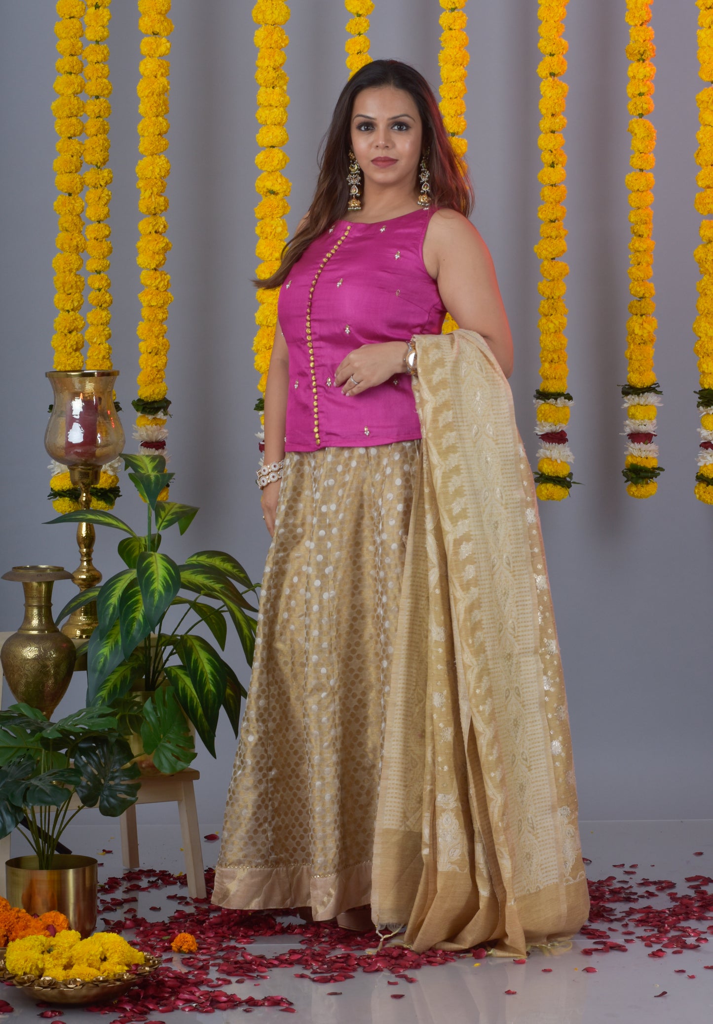 Tussar Silk Top And Lehenga