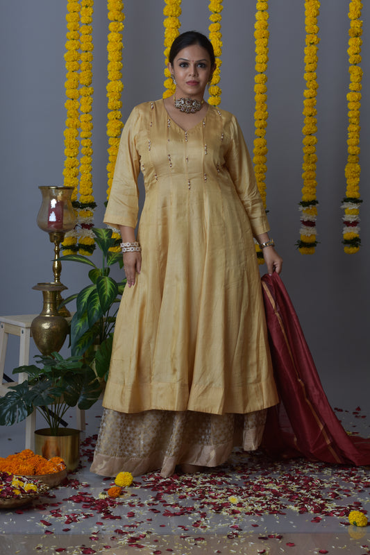 Tussar kali dar dress