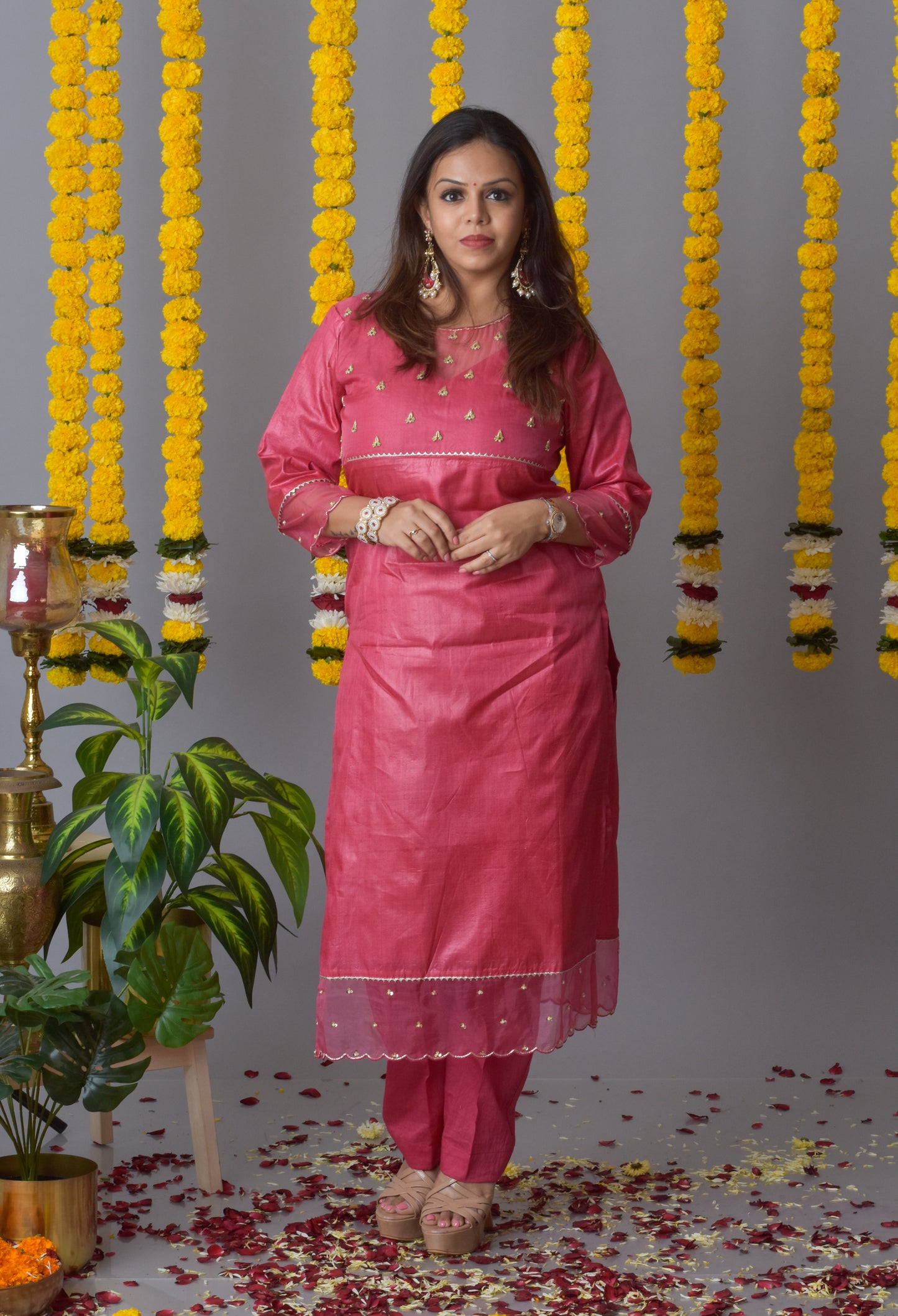 Tussar Silk Rani Pink Kurta Pant