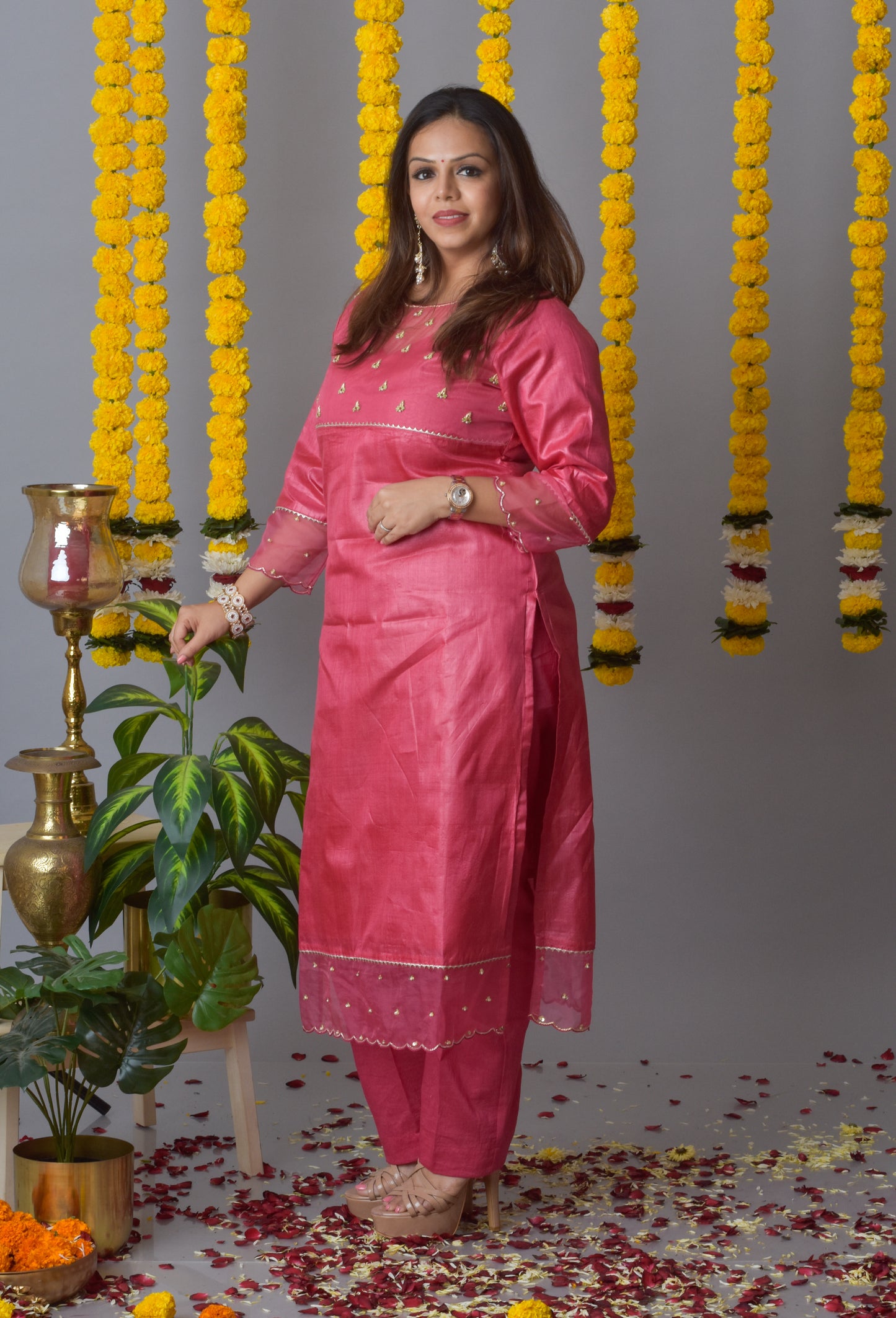 Tussar Silk Rani Pink Kurta Pant