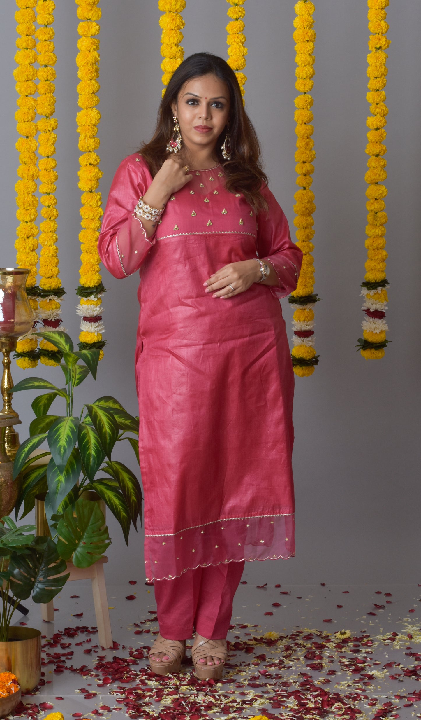 Tussar Silk Rani Pink Kurta Pant