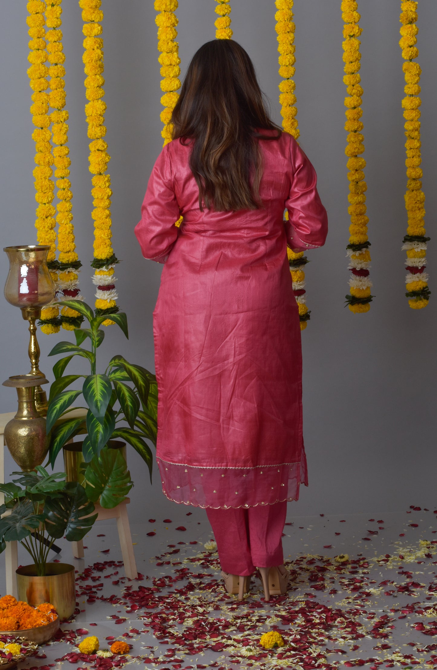 Tussar Silk Rani Pink Kurta Pant