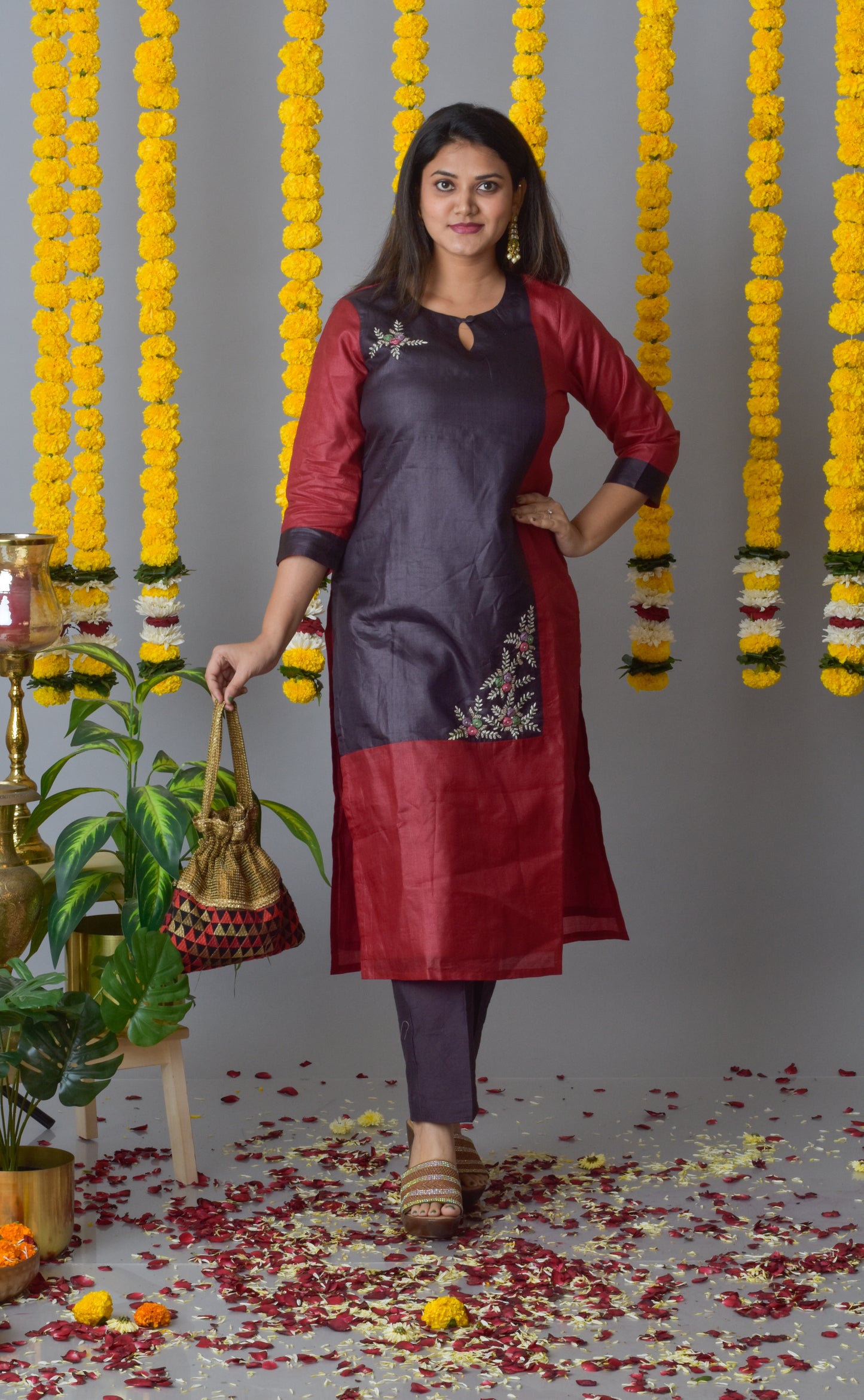 Tussar Silk Combination Kurta