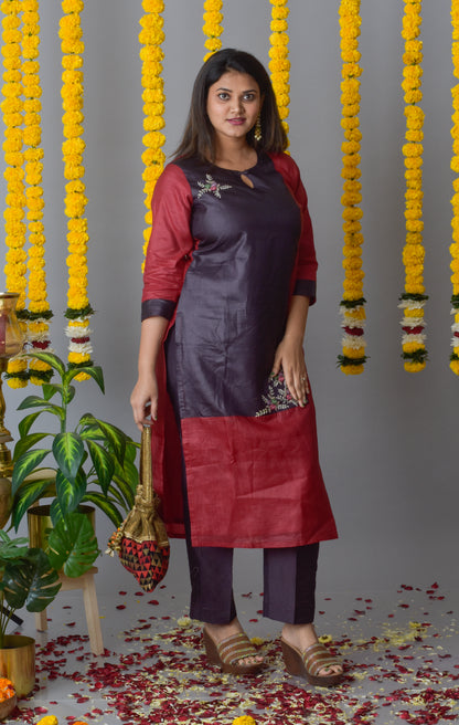 Tussar Silk Combination Kurta