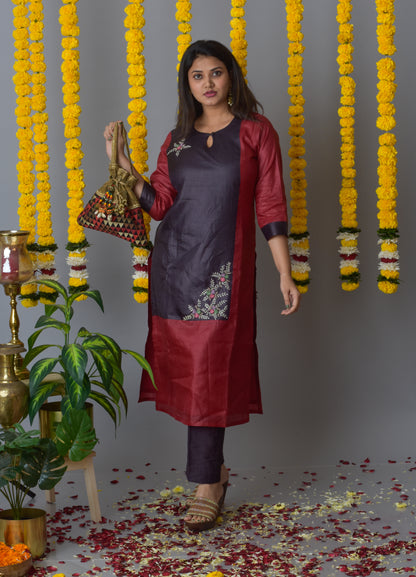 Tussar Silk Combination Kurta