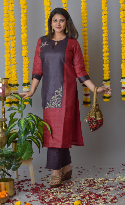 Tussar Silk Combination Kurta