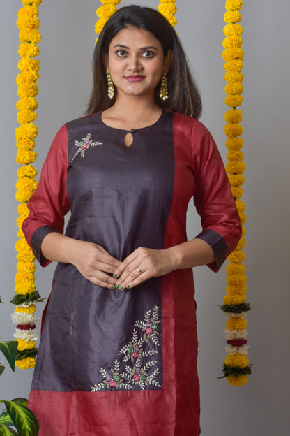 Tussar Silk Combination Kurta