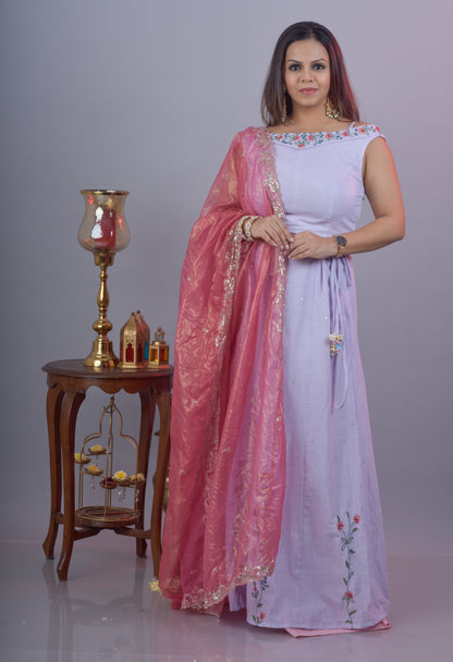 Lilac kali dar lehenga and top