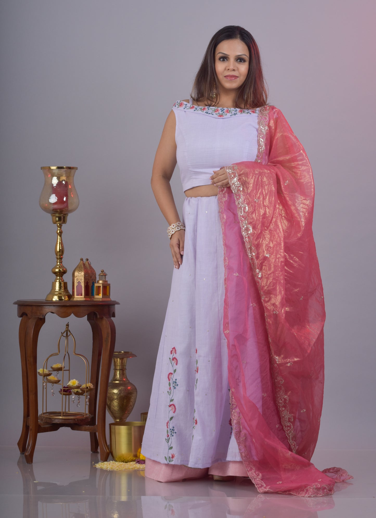 Lilac kali dar lehenga and top