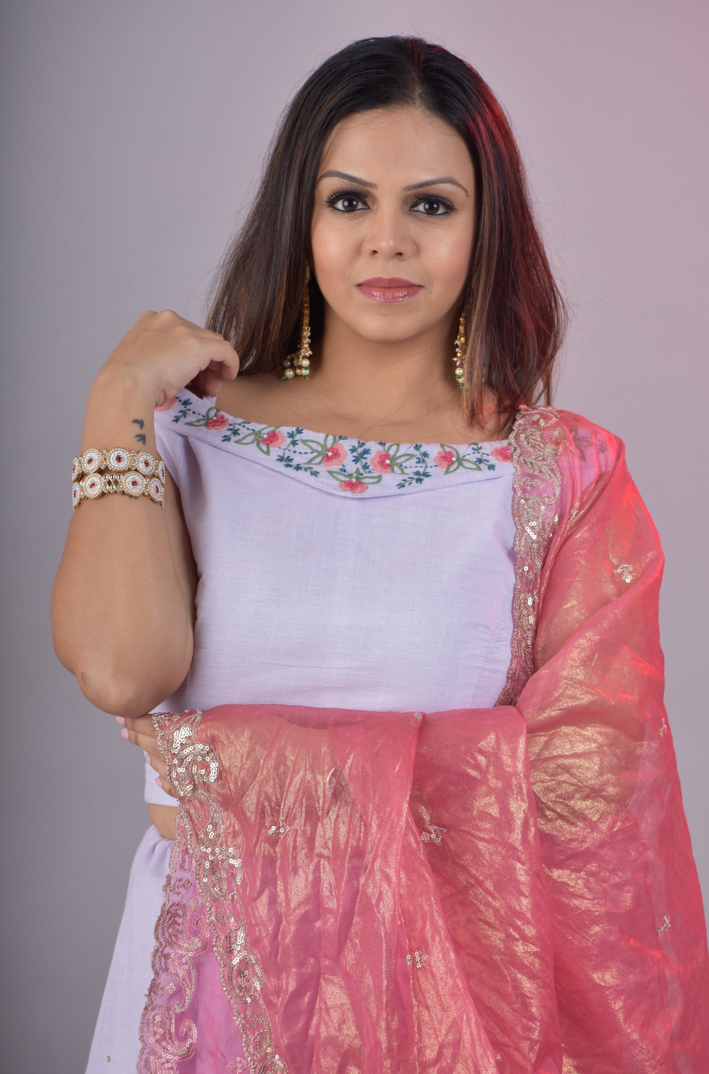 Lilac kali dar lehenga and top