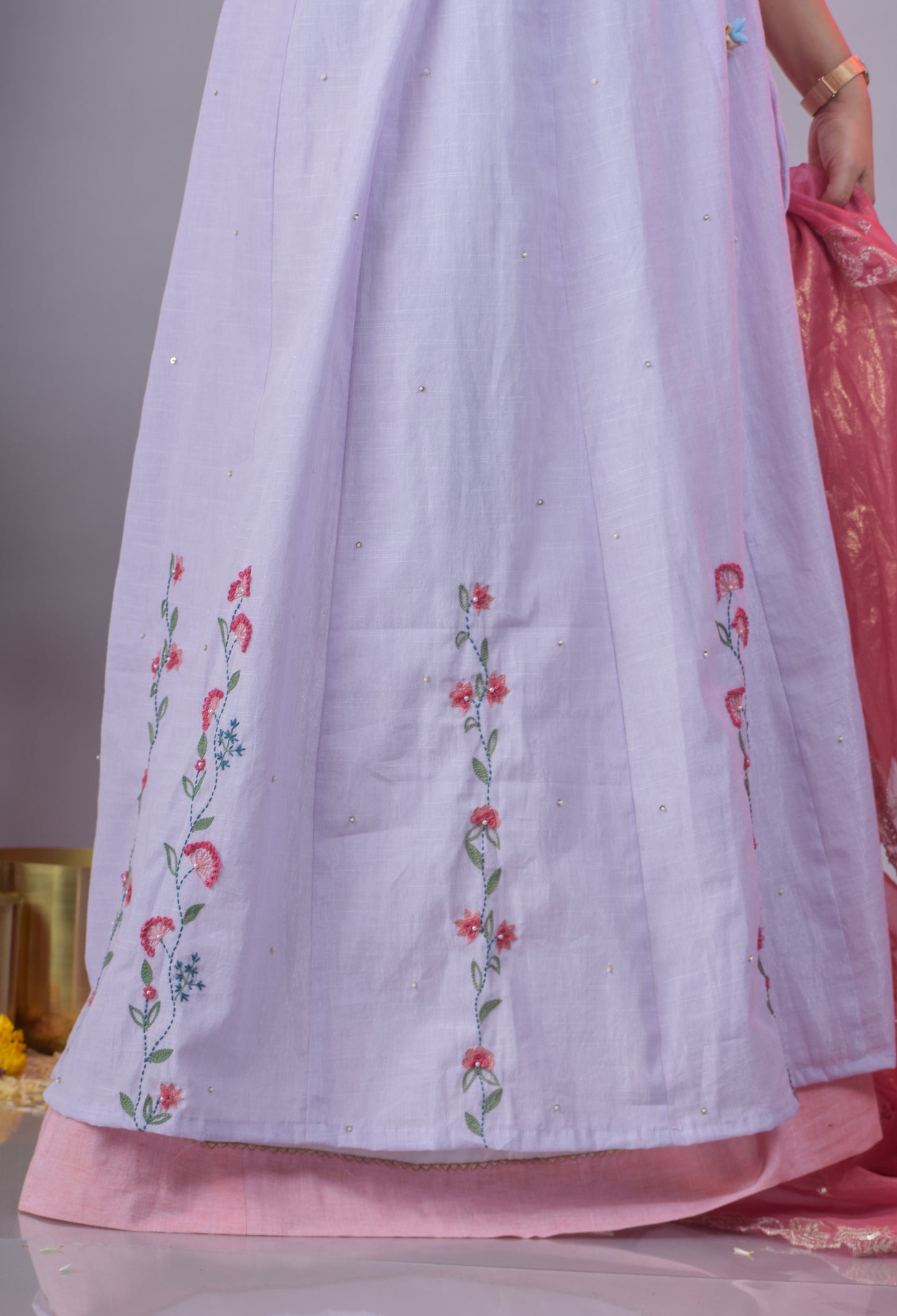 Lilac kali dar lehenga and top