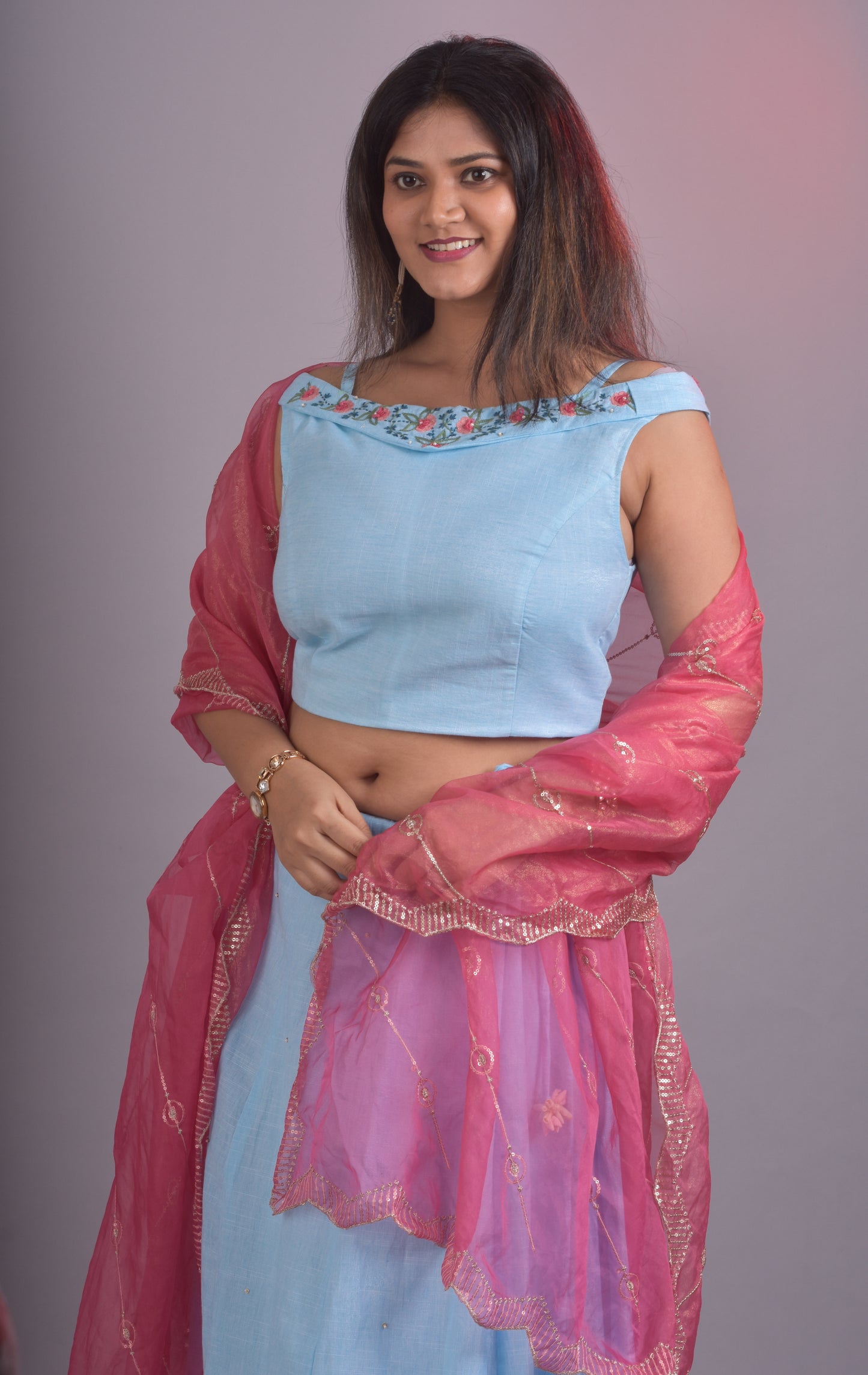 Sky Blue Kali Dar Lehenga And Top