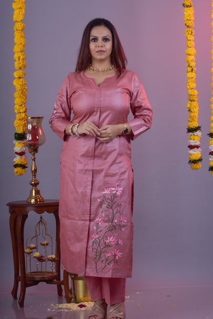 Tussar Silk Painted Kurta Pant