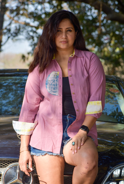 Giraffe Patch Work Embroidered Shirt -Purpule